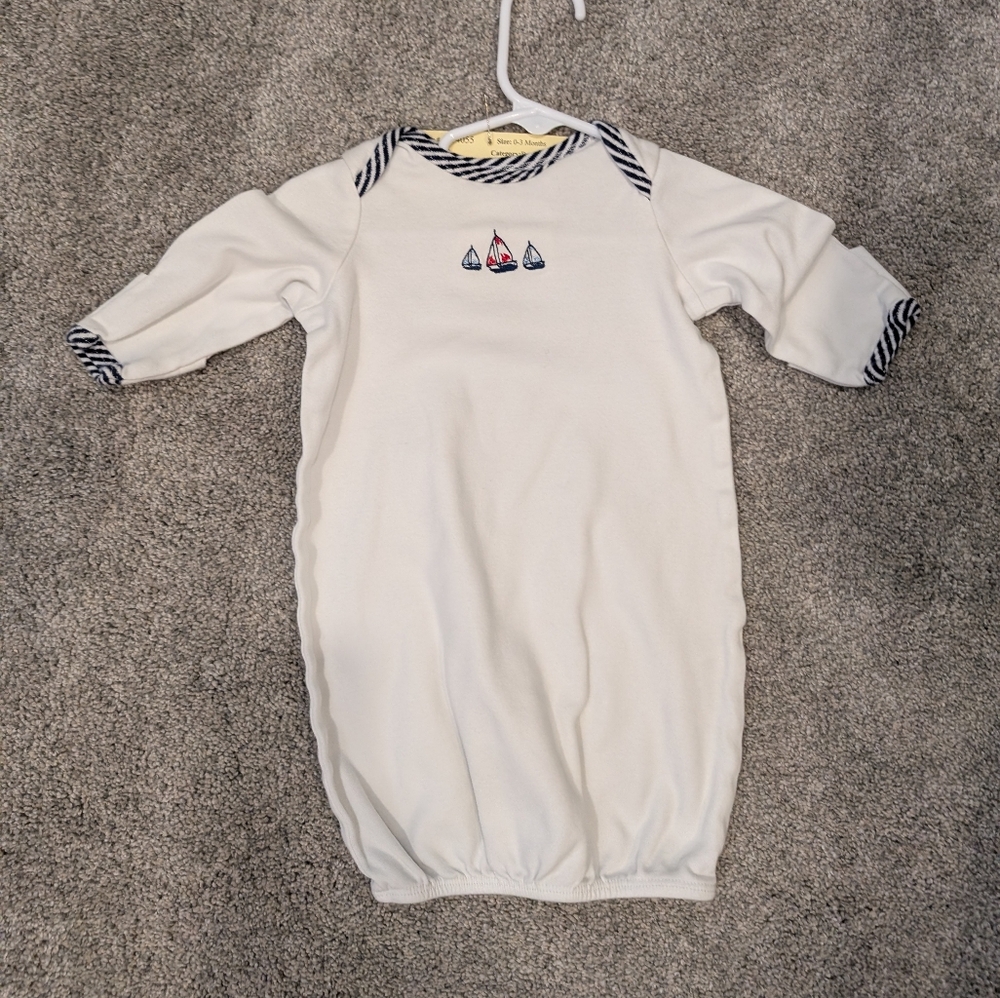 White Baby Sleep Gown with Navy Trim